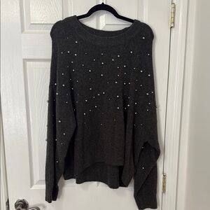 Women's Gray Sweater with Pearl Accents